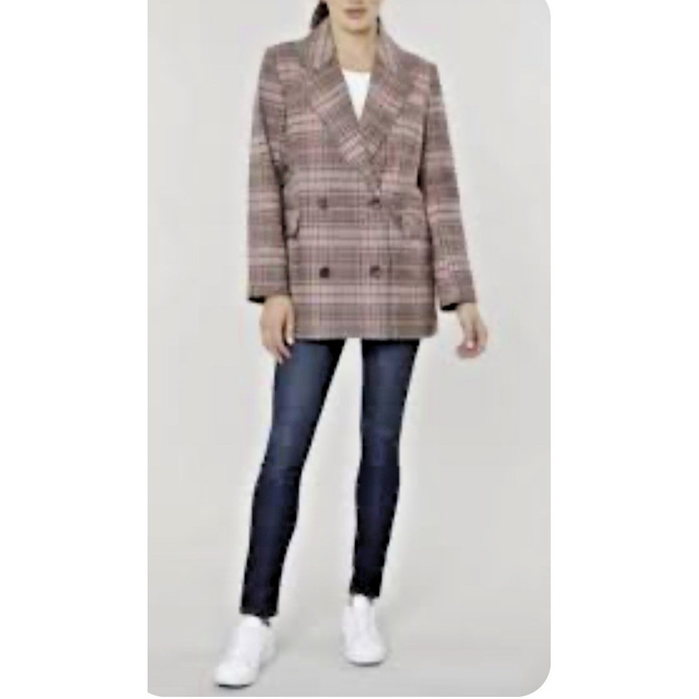 Dolce Cabo Women XS Oversized Plaid Double Breasted Blazer Brown Multi Office